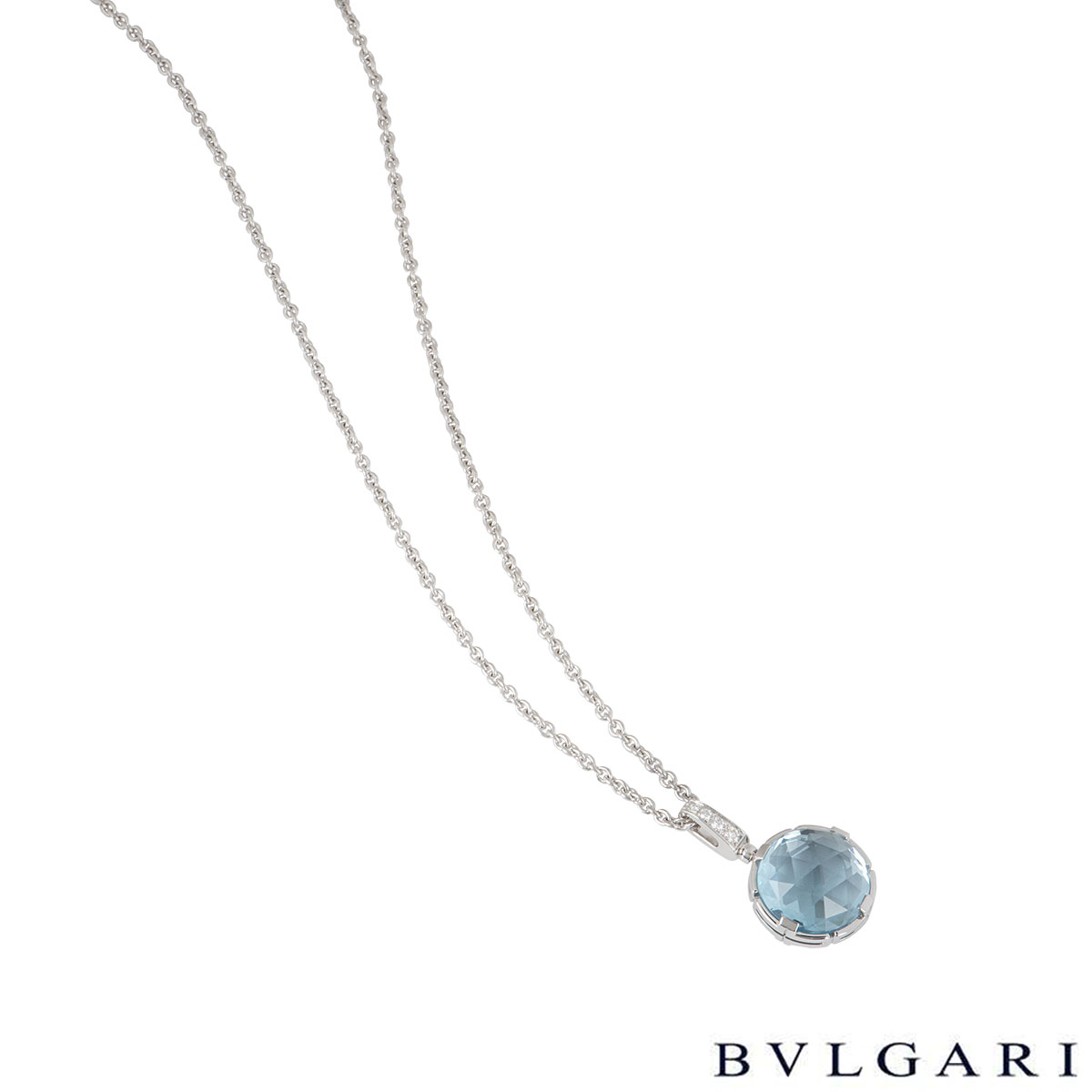 Bvlgari White Gold Aquamarine Parentesi Necklace | Rich Diamonds